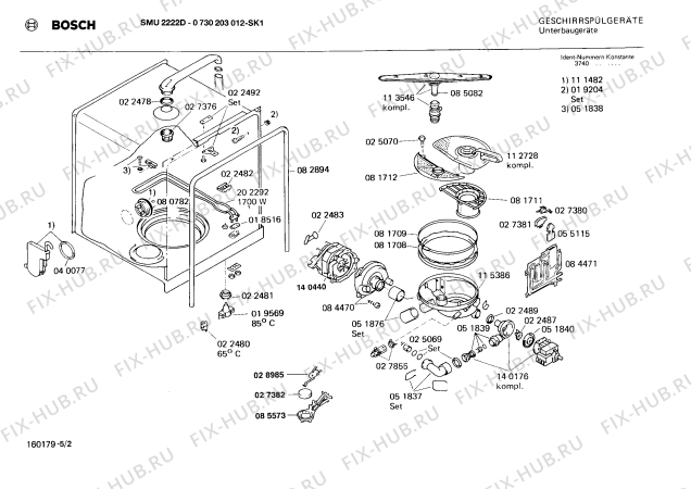 Взрыв-схема посудомоечной машины Bosch 0730203012 SMU2222D - Схема узла 02
