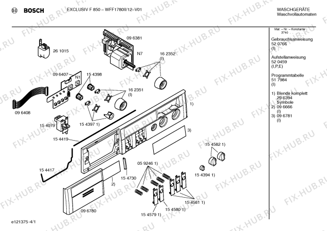 Схема №4 WFF1780II EXCLUSIV F 850 с изображением Инструкция по эксплуатации для стиралки Bosch 00520766