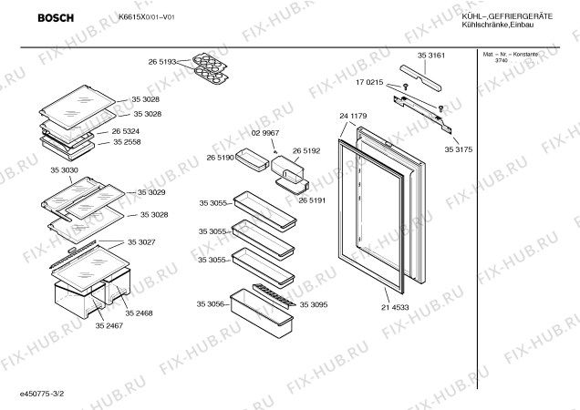 Схема №1 K6615X0 с изображением Дверь для холодильника Bosch 00241179