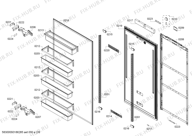 Схема №6 FIN36MIIL5 с изображением Уплотнитель двери для холодильника Bosch 00710323