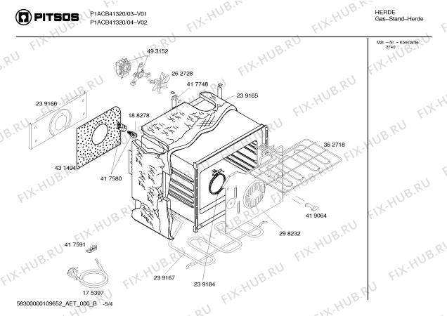 Схема №3 P1ACB41320 Pitsos с изображением Кабель для духового шкафа Bosch 00493912