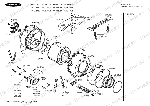 Схема №4 ACM2082TR Profilo ACM2082 с изображением Мотор для стиральной машины Bosch 00144002