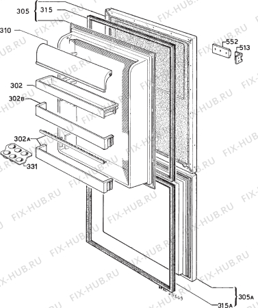 Взрыв-схема холодильника Elin E1315RVI - Схема узла Door 003