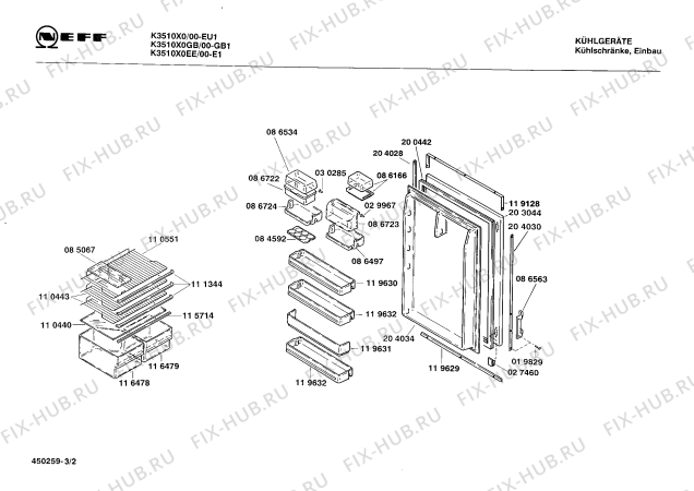 Взрыв-схема холодильника Neff K3510X0 - Схема узла 02