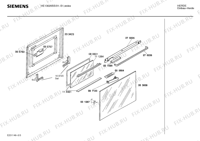Взрыв-схема плиты (духовки) Siemens HE13020SS - Схема узла 03