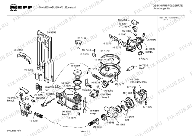 Схема №4 S44M55N0EU с изображением Инструкция по эксплуатации для электропосудомоечной машины Bosch 00590690