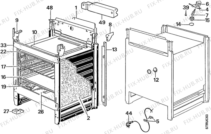 Взрыв-схема плиты (духовки) Zanussi ZC5410W4 - Схема узла Structure