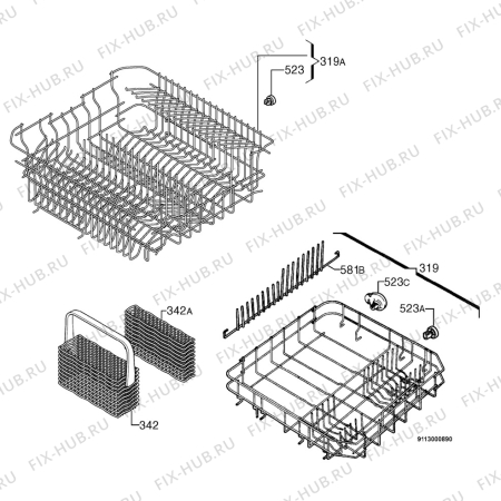 Взрыв-схема посудомоечной машины Zanussi DWS909AL - Схема узла Basket 160
