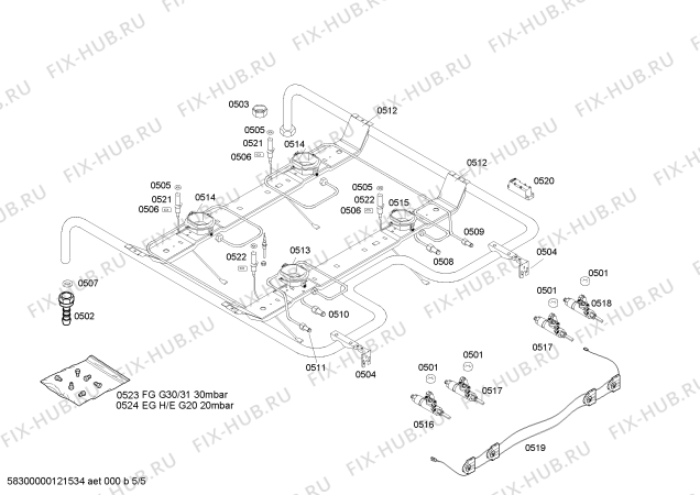 Взрыв-схема плиты (духовки) Bosch HSV524021T - Схема узла 05