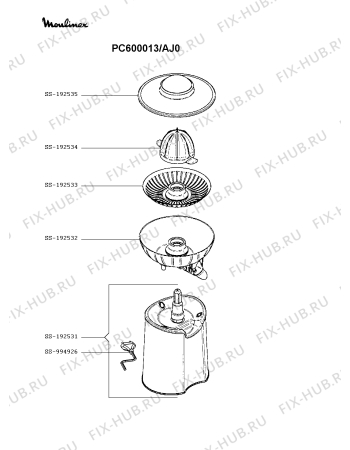 Схема №1 PC60003E/AJ0 с изображением Двигатель (мотор) для соковыжималки Moulinex SS-192531