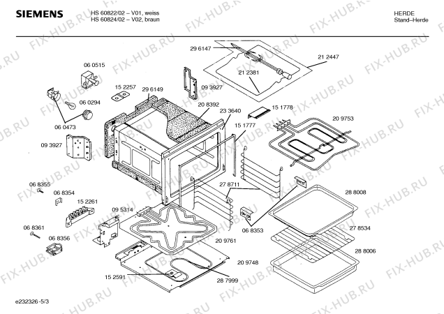 Схема №3 HS60822 с изображением Ремкомплект для плиты (духовки) Siemens 00296439