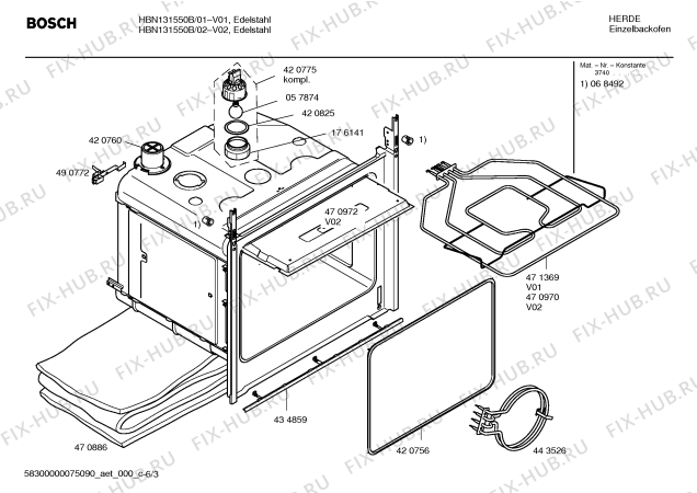 Взрыв-схема плиты (духовки) Bosch HBN131550B - Схема узла 03