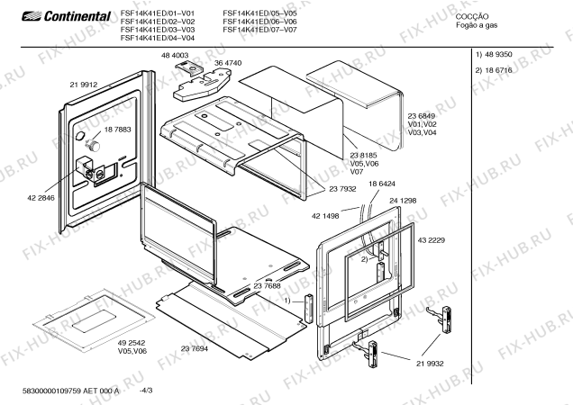Взрыв-схема плиты (духовки) Continental FSF14K41ED Caprice I - Схема узла 03