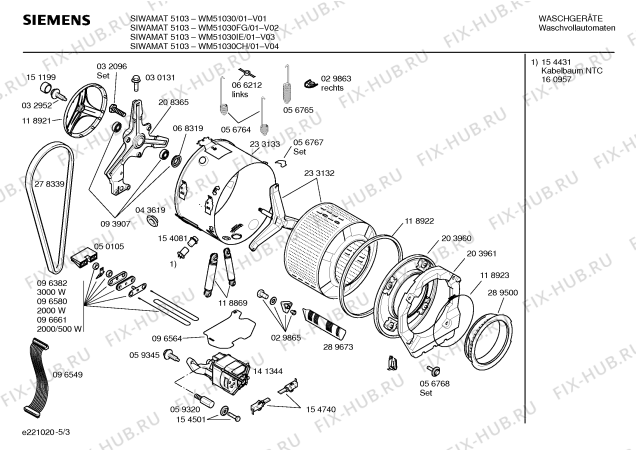 Схема №4 WM51070FG SIWAMAT 5107 с изображением Таблица программ для стиралки Siemens 00517941