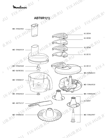 Взрыв-схема кухонного комбайна Moulinex ABT6R1(1) - Схема узла 6P000461.4P2