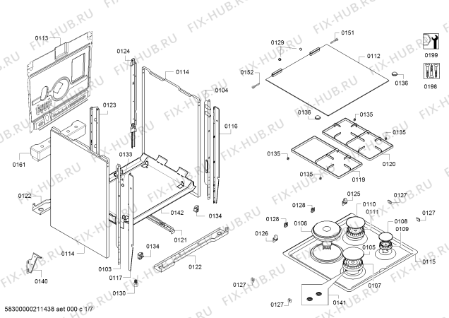 Схема №6 HXR390G50Z с изображением Столешница для плиты (духовки) Bosch 00717597