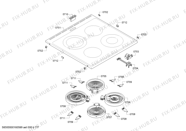 Взрыв-схема плиты (духовки) Siemens HC744531G - Схема узла 07