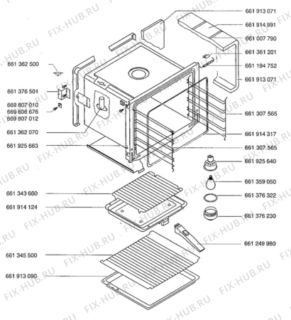 Взрыв-схема плиты (духовки) Aeg 3032B-W - Схема узла Oven body