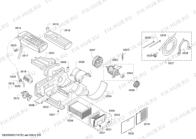 Взрыв-схема сушильной машины Bosch WTE8631XME Avantixx 8 - Схема узла 05