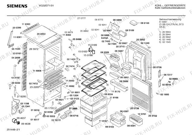 Схема №1 KG36E13EE с изображением Передняя панель для холодильника Siemens 00285972