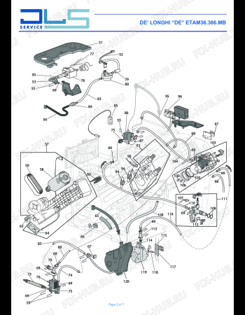 Взрыв-схема кофеварки (кофемашины) DELONGHI PRIMADONNA XS ETAM36.366.MB - Схема узла 3