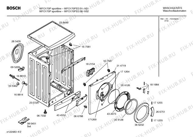 Взрыв-схема стиральной машины Bosch WFO170PEE WFO170P sportline - Схема узла 02