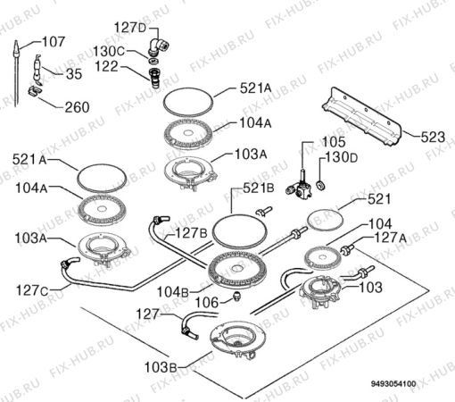 Взрыв-схема плиты (духовки) Zanussi ZGL646ITC - Схема узла Functional parts 267