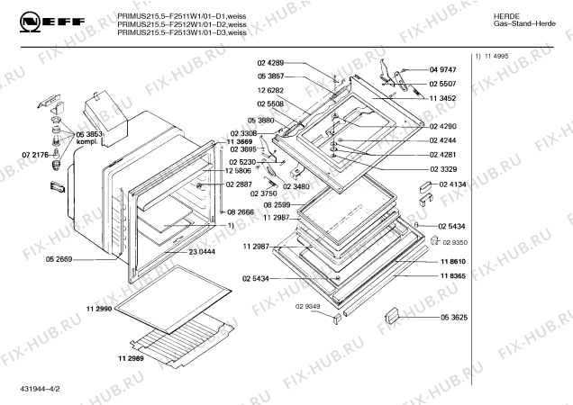 Взрыв-схема плиты (духовки) Neff F2512W1 PRIMUS 215.5 - Схема узла 02
