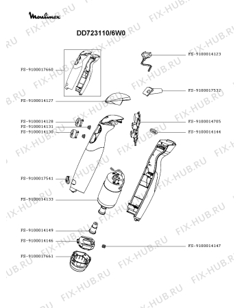Схема №1 DD723110/6W0 с изображением Элемент корпуса для блендера (миксера) Moulinex FS-9100017660