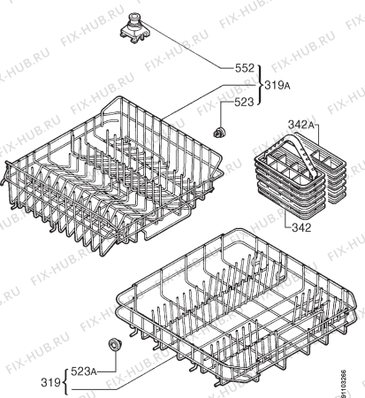 Взрыв-схема посудомоечной машины Zanussi IT5660 - Схема узла Basket 160
