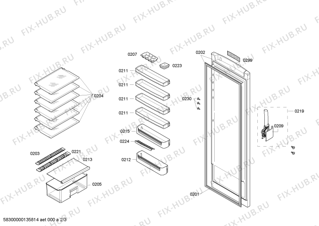 Схема №3 KSR38V41IE с изображением Дверь для холодильной камеры Bosch 00246902