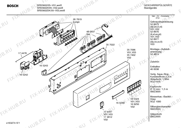 Схема №4 SRS5602II с изображением Передняя панель для посудомойки Bosch 00357402