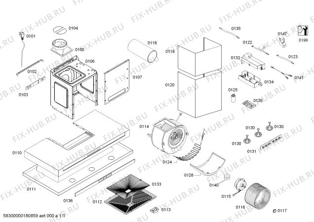 Схема №1 LC45SK155W Siemens с изображением Корпус для электровытяжки Siemens 00714907