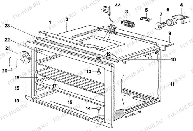 Взрыв-схема плиты (духовки) Electrolux EK6401/1 - Схема узла Oven body