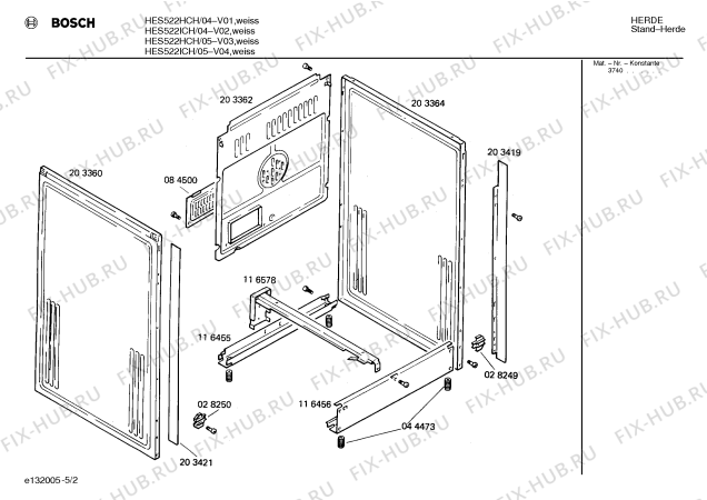 Схема №5 HES522ICH с изображением Стеклокерамика для плиты (духовки) Bosch 00205070