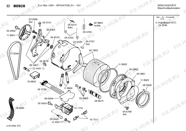 Взрыв-схема стиральной машины Bosch WFK247ENL Eco Star 1200 - Схема узла 03