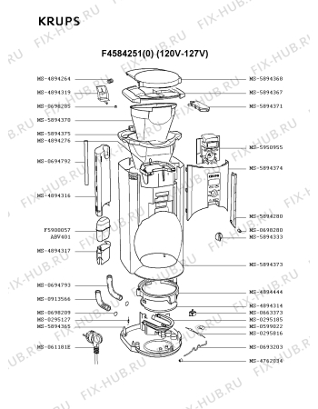Взрыв-схема кофеварки (кофемашины) Krups F4584251(0) - Схема узла OP001831.2P2