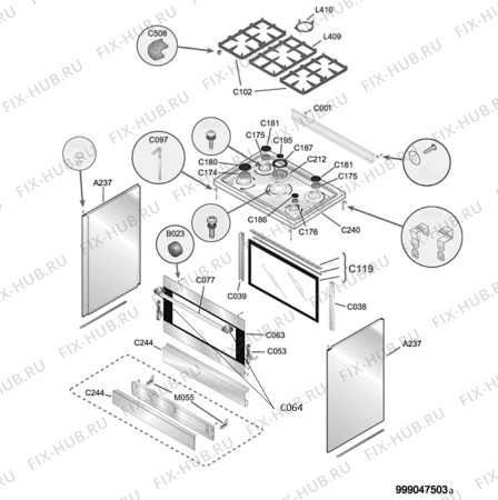 Взрыв-схема плиты (духовки) Ikea 403.168.04 COO T00 S COOKER IK - Схема узла
