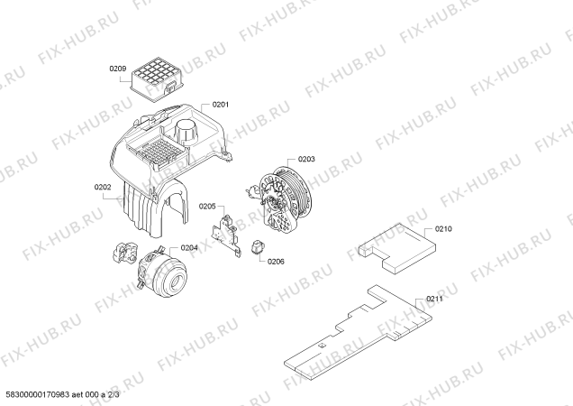 Взрыв-схема пылесоса Siemens VSZ4GP1264 Z4.0 green power allergy compressorTechnology hepa - Схема узла 02