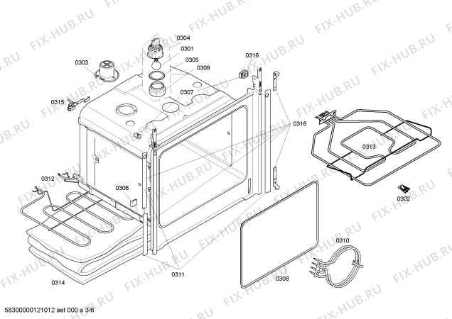 Взрыв-схема плиты (духовки) Bosch HBN33R551 - Схема узла 03