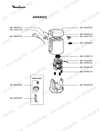 Взрыв-схема блендера (миксера) Moulinex A0944N(0) - Схема узла QP001122.2P2