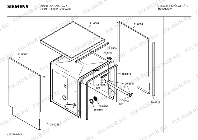 Схема №6 SE23913 family с изображением Инструкция по эксплуатации для посудомойки Siemens 00581081