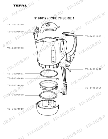 Взрыв-схема чайника (термопота) Tefal 9194012 - Схема узла 91940AFR.__2