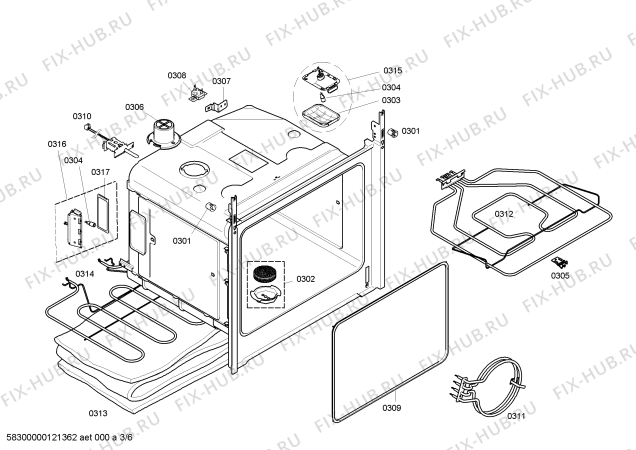 Взрыв-схема плиты (духовки) Bosch HBN38075K - Схема узла 03