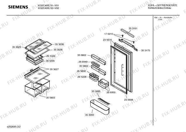 Схема №1 KI32C40IE с изображением Инструкция по эксплуатации для холодильной камеры Siemens 00526247