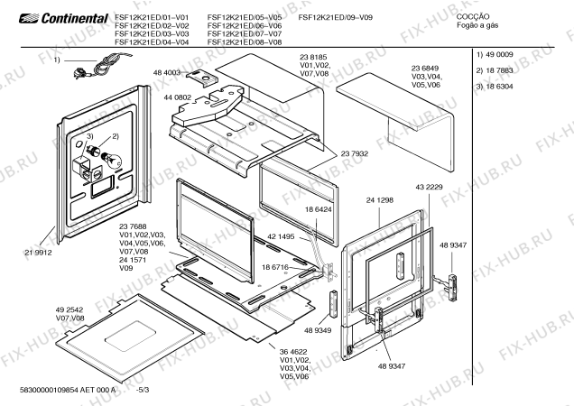 Взрыв-схема плиты (духовки) Continental FSF12K21ED - Схема узла 03