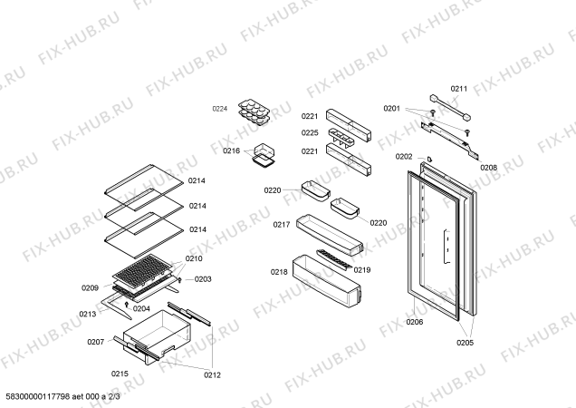 Схема №2 K5744X6GB с изображением Дверь для холодильной камеры Bosch 00216224