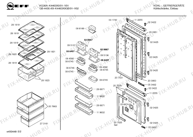 Схема №3 K4463X0IE с изображением Панель для холодильной камеры Bosch 00286871