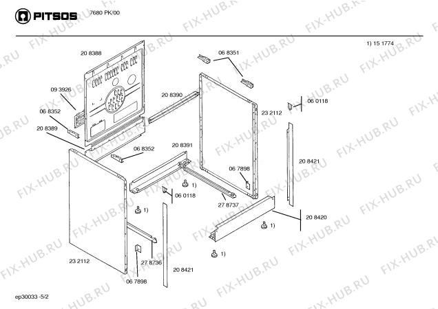Схема №4 7680PK с изображением Панель для плиты (духовки) Bosch 00208426