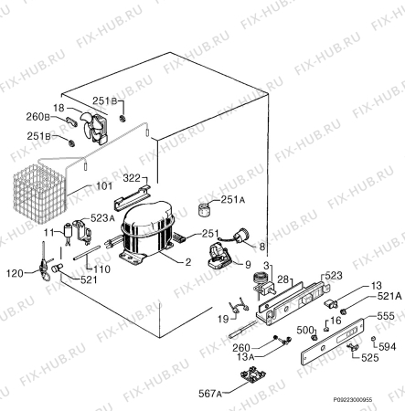 Взрыв-схема холодильника Privileg 223967_4957 - Схема узла Cooling system 017